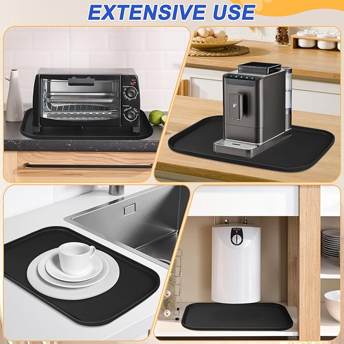 Silicone Pet Feeding Mat with Raised Edge for Food and Water, Dog Bowl Mats, Cat Bowls Placemat with High Lip for Floor Waterproof, Rubber Tray for Cats and Dogs 19 x 12 x0.7 Black