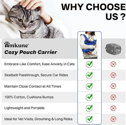 [Cozy Travel] Cat Carrier Pouch, Soft Cat Carrier for Small Cats, Kitten Carrying Bag, Restraint Bag for Nail Trimming, Vet Visits, Giving Meds, Car Travel - Klein Blue Upgrade