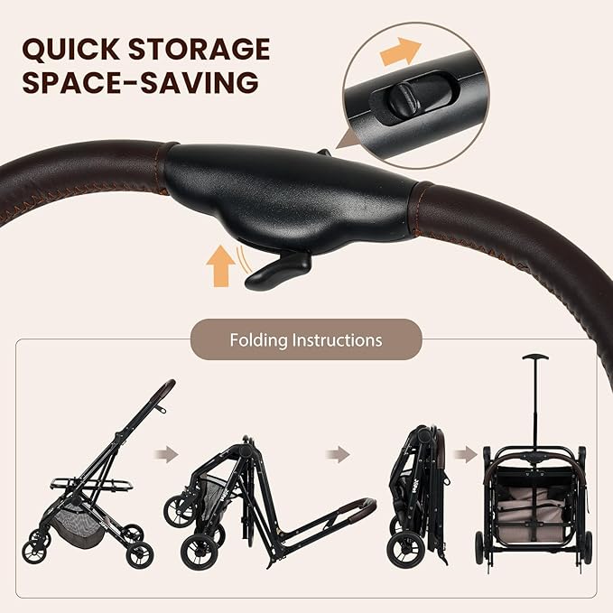 Pet Stroller, Small to Medium Dogs &amp; Cats, Foldable, One-Hand Fold, Detachable Carrier, Latte Color