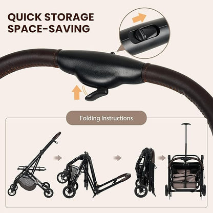 Pet Stroller, Small to Medium Dogs &amp; Cats, Foldable, One-Hand Fold, Detachable Carrier, Latte Color