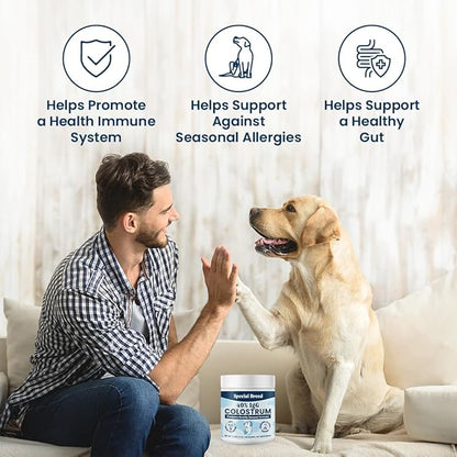 40% IgG Grass Fed Colostrum for Dogs, High IgG Third Party Tested, Immune Support, Skin &amp; Gut Health, Seasonal Allergy &amp; Itch Relief, Made in USA, 2.5 Oz