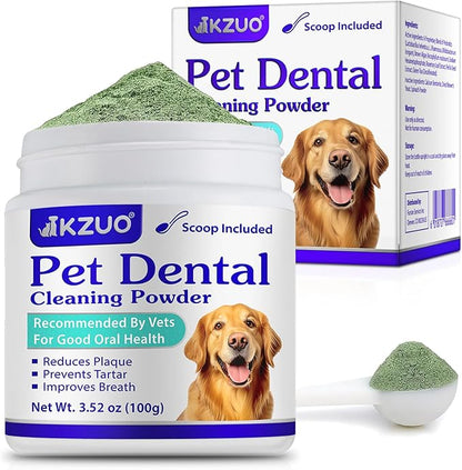 Dog Teeth Cleaning Powder - Dog Dental Powder - Plaque Off Pet Tooth Cleaning lab co - Targets Tartar &amp; Reduces Plaque &amp; Bad Breath - Teeth Cleaning Made Easy
