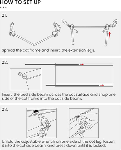ONETIGRIS SUPRANUBIS Camping Cot, Height Adjustable with Cot Leg Extenders, Strong Support 330lbs, Lightweight Comfortable Folding Bed for Camping, Hiking, Travel, Truck, Beach, Office Nap