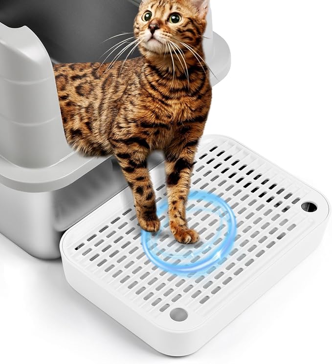 Cat Litter Box Ramp Mat with Filter Function, Cat Step Pedal Stool for Self-Cleaning Litter Box, Easy to Clean, Ideal for Kitten &amp; Elderly Cats (White)