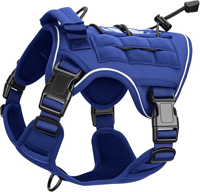 Heavy-Duty Tactical Dog Harness for Large Dogs, No Pull Adjustable Reflective Pet Vest with Molle System, K9 Military-Grade Control for Service Training, Outdoor &amp; 10+ Breeds, Dazzling Blue, Small