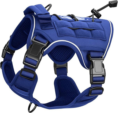 Heavy-Duty Tactical Dog Harness for Large Dogs, No Pull Adjustable Reflective Pet Vest with Molle System, K9 Military-Grade Control for Service Training, Outdoor &amp; 10+ Breeds, Dazzling Blue, Small