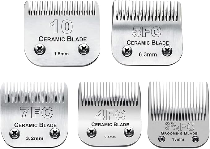 5PACK Dog Grooming Clipper Replacement Blades Compatible with Andis Pet Clipper/Oster A5/Wahl KM Series Dog Clipper with Ceramic Blade &amp; Stainless Steel Blade (