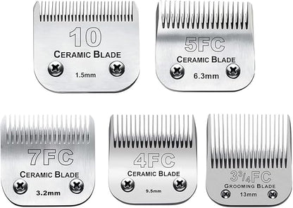 5PACK Dog Grooming Clipper Replacement Blades Compatible with Andis Pet Clipper/Oster A5/Wahl KM Series Dog Clipper with Ceramic Blade &amp; Stainless Steel Blade (