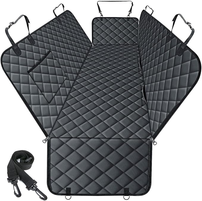Waterproof Dog Car Seat Cover for Back Seat - Durable, Scratch Proof Pet Hammock with Nonslip Design &amp; Storage Pockets, Fits Cars, SUVs, Trucks - L, Black