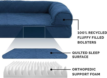 Furhaven Orthopedic Dog Bed for Large Dogs w/ Removable Bolsters &amp; Washable Cover, For Dogs Up to 95 lbs - Quilted Sofa - Navy (Blue), Jumbo/XL