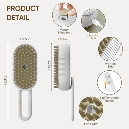 4-in-1 Cat Steam Brush for shedding – Self-Cleaning Comb for Long and Short Hair Cats and Dogs, Steam Pet Brush for Hair Removal, Vibrating Message, Grooming &amp; Relaxation (White)