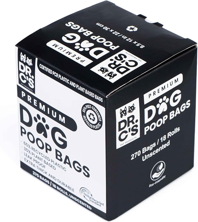 Certified 65% PCR (Post Consumer Recycled) Plastic and 35% Plant Based Dog Poop Bags - Dr. C&