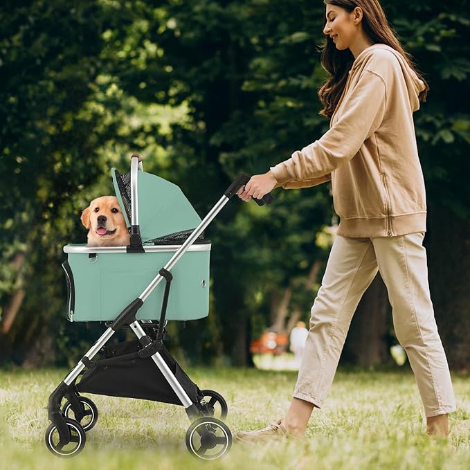 MoNiBloom Pet Stroller for Small/Medium Dogs w/Detachable Carrier &amp; Lightweight Aluminum Frame, Folding Jogging Travel Stroller, Mint Green