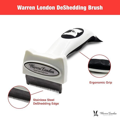Warren London Short-Hair Deshedding Brush – Small | 1.75″ Stainless Steel Edge Removes Up to 95% Loose Fur | Gentle Undercoat Tool for Toy &amp; Small Breeds | Ergonomic Anti-Slip Grip