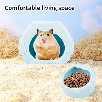 Bear-Shaped Hamster Hideout &amp; Food Bowl Set - Ceramic Habitat for Syrian Dwarf Hamsters, Mice, Gerbils - All-Season Use, Chew-Proof Ceramic House and Feeding Dish for Small Pets(Blue)