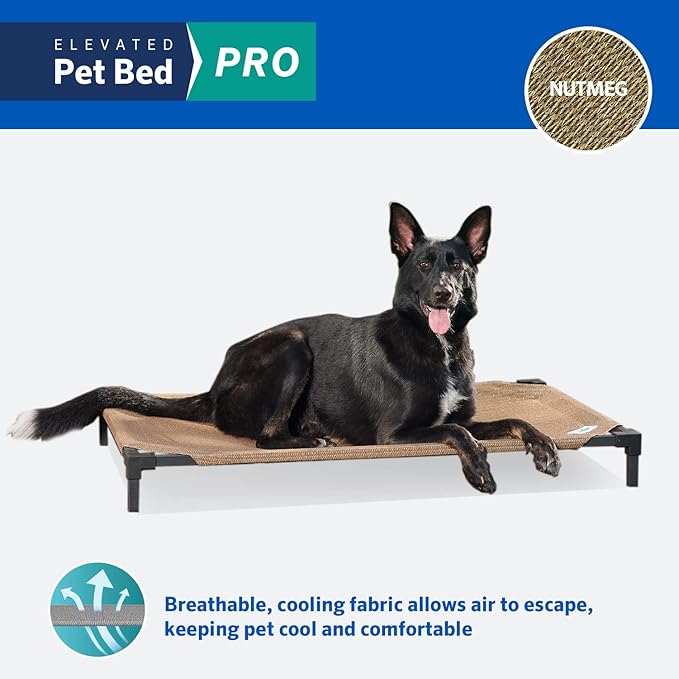 Coolaroo Pro Elevated Dog Bed - Low-Profile Access, Moisture-Resistant Cover, Breathable Fabric &amp; Tool-Free Setup, Nutmeg, Standard