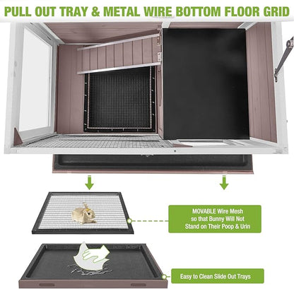GUTINNEEN Rabbit Hutch Indoor Guinea Pig Cage Bunny House 36.6" Upgraded with Anti Chewing Edges, Cool Zinc Sheet, Leakproof PVC Layer, Wire Floor, Detachable Legs (Brown)