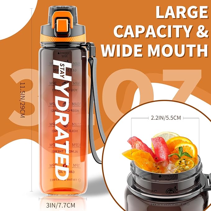 Water Bottle, 32 oz Motivational Water Bottles with Time Marker-Tritan &amp; BPA Free, Sports Water Bottle with Time to Drink &amp; Strap, Wide Mouth, Leakproof -Gift for Christmas Gym Fitness &amp; Outdoor