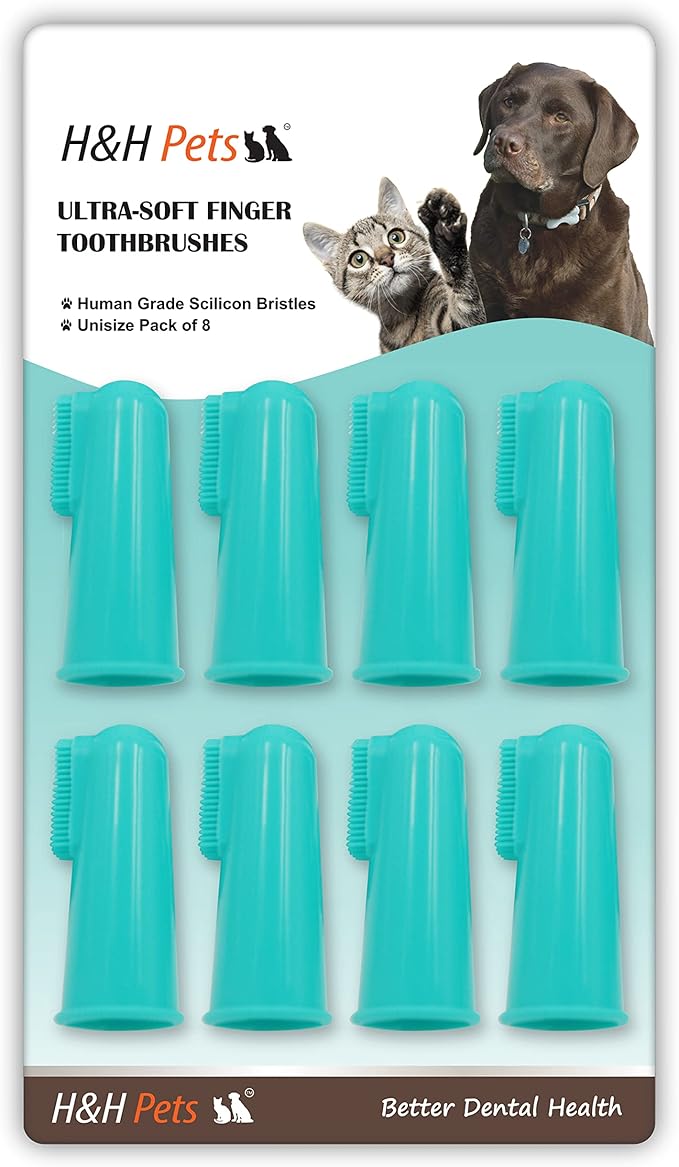 H&amp;H Pets Dog Finger Toothbrushes - Professional Pet Finger Dental Brush Set for Dogs Puppies Cats, Soft Bristles, Size Small 4 Count-Silicon
