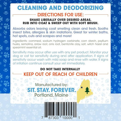 Sit. Stay. Forever. Dry Shampoo for Dogs &amp; Cats – Organic Dry Bath Powder, Talco para Perros, Hypoallergenic, Odor Control for Smelly Dogs, No-Rinse, Anti-Itch, Safe &amp; Natural, Made in The USA, 7 oz