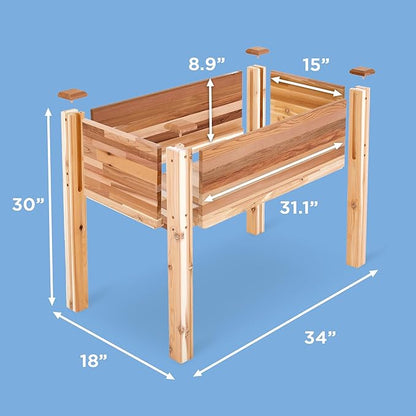 Jumbl Raised Canadian Cedar Garden Bed | Elevated Wood Planter for Growing Fresh Herbs, Vegetables, Flowers, Succulents | 34x18x30”
