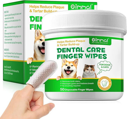 ALIVO Dental Teeth Cleaning Wipes for Dogs &amp; Cats, Remove Bad Breath by Removing No-Rinse Dog Finger Toothbrush, Disposable Gentle Cleaning Pet Dental Care Wipes, 50pc