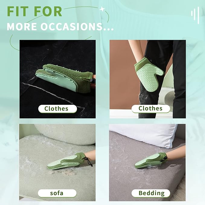 2 in 1 Pet Fur Glove &amp; Cat Hair Remover Glove, Dog Grooming Glove Brush for Shedding, Massage, Efficient Pet Hair Remover Mitt for Couch, Carpet [Green/Single]