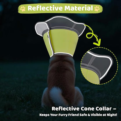 Soft Dog Cone Collar After Surgery Recovery,Adjustable E-Collar with Removable Shield,Lightweight,Breathable Anti-Licking Protective Cone for Large,Medium,Small Pets (Neon Green, M (Neck:12&