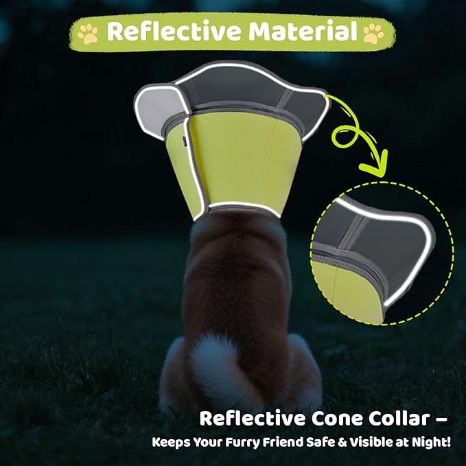 Soft Dog Cone Collar After Surgery Recovery,Adjustable E-Collar with Removable Shield,Lightweight,Breathable Anti-Licking Protective Cone for Large,Medium,Small Pets (Neon Green, XL (Neck:17&