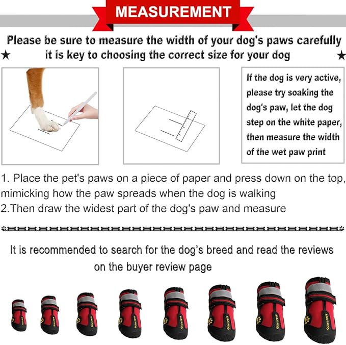 QUMY Dog Shoes for Large Dogs, Medium Dog Boots &amp; Paw Protectors for Winter Snowy Day, Summer Hot Pavement, Water-Resistant in Rainy Weather, Outdoor Walking, Indoor Hardfloors Skid-Resistant Sole