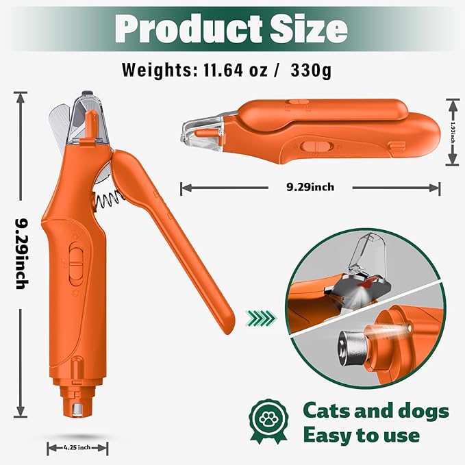 2-in-1 Cat Nail Clippers &amp; Dog Nail Clippers Trimmers for Large Medium Small Dogs Cats Claw Trimmer Quick Sensor and Safety Guard USB Rechargeable with 2 LED Lights Dogs Nail Trimmer