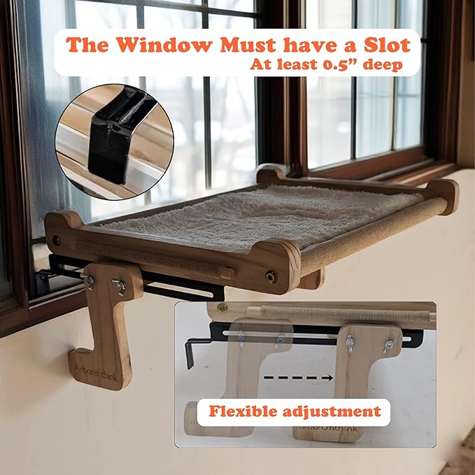 aborishthink Adjustable Cat Window Perch | Sturdy Cat Hammock Window Seat Durable Wood &amp; Metal Frame | Breathable Cover | Ideal for Large &amp; Heavy Cats | Easy Installation for Windowsill