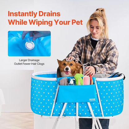 VEVOR Portable Dog Bathtub, Elevated &amp; Foldable Space-saving Pet Shower Station with Quick Drainage, Bathing Tub for Washing &amp; Grooming Small and Medium Size Dogs and Cats Indoor &amp; Outdoor, Light Blue
