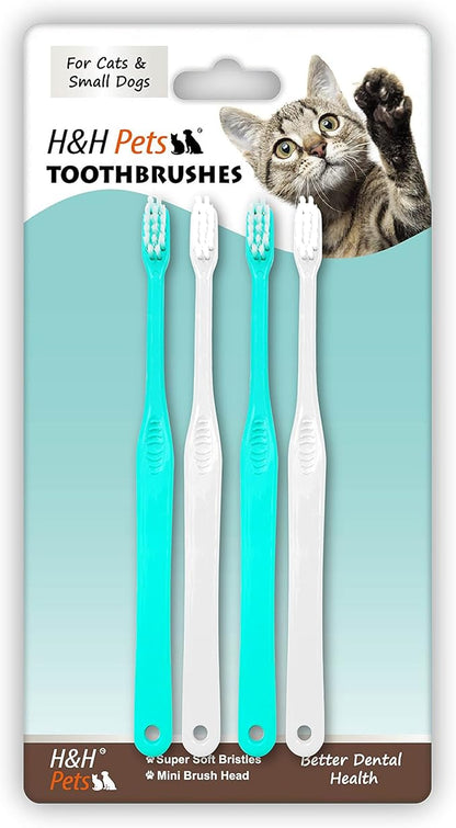 H&amp;H Pets Toothbrush for Small Dogs &amp; Cats - Soft and Extra Small Toothbrush Designed for Cats, Puppies, and XS Breed Dogs Like Teacups, Chihuahuas, Yorkshire, and Poodle, 4 Count Pack