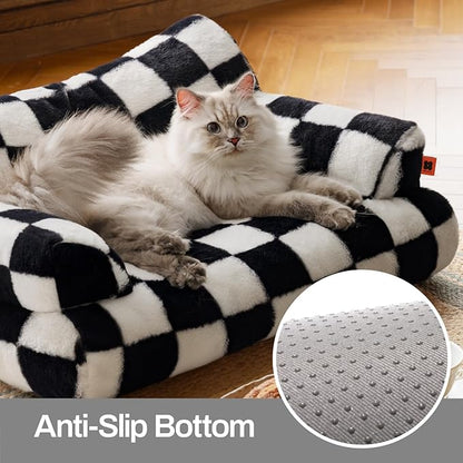 MEWOOFUN Cat Bed for Indoor Cats, Washable Dog Beds for Small Medium Dogs &amp; Cats, Fluffy Cat Couch with Non-Slip Bottom (Black&amp;White, 26.0" L x 19.0" W x 13.0" Th)