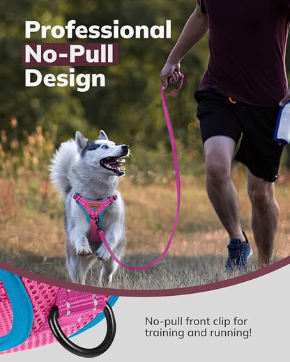 MIDOG No-Pull Dog Harness | Adjustable &amp; Reflective Pet Harness Leash Set for Small Medium Large Dogs Walking, Training| No Choke, Front Clip, Soft Padded Vest with Easy Control Handle - Pink, M