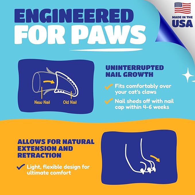 Soft Claws Cat Nail Caps for Medium Cats – (40 Caps, Blue &amp; Orange) - Made in USA - Veterinarian-Developed | Protects Furniture &amp; Skin - Easy to Apply, Long-Lasting Anti-Scratch Soft Cat Claw Covers