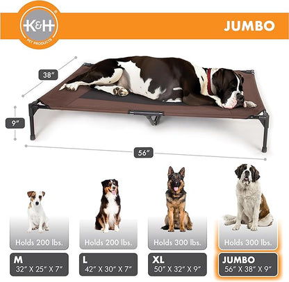 K&amp;H Pet Products Outdoor Elevated Dog Cot, Breathable Cooling Elevated Cot Hammock Pet Bed for XL Dogs, Washable Mesh Cover, Raised Metal Frame, Collapsible, Portable - Jumbo 56 X 38in Chocolate