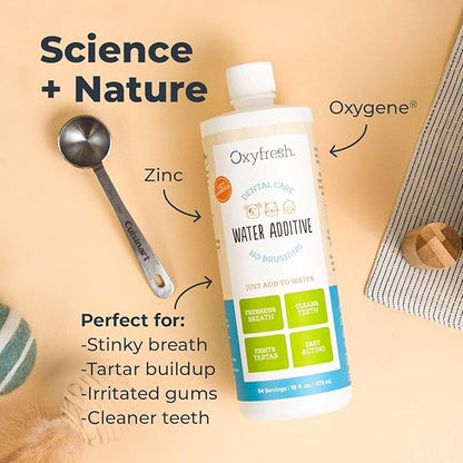 Oxyfresh Premium Pet Dental Care Solution Pet Water Additive: Best Way to Eliminate Bad Dog Breath and Cat Bad Breath - Fights Tartar &amp; Plaque - So Easy, Just Add to Water! Vet Recommended 16 oz.