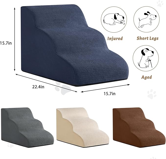 Dog Stairs and Steps for Beds Or Couches, 3-Step Pet Stairs &amp; Steps for Small Dogs and Cats, Soft and Non-Slip Dog Ramp for Older Dogs,Pet with Joint Pain,Easy to Walk