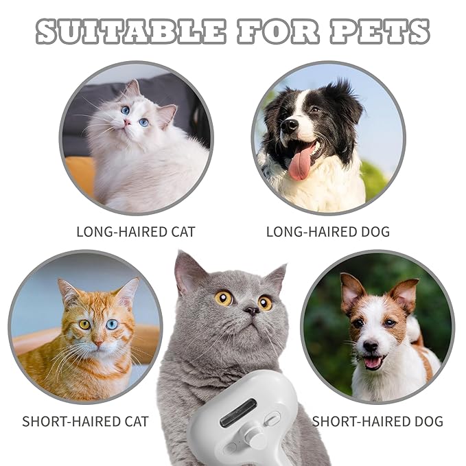 3-in-1 Steam Brush for Cats &amp; Dogs – Hair Removal Comb with One-Click Release &amp; Water Spray – Grooming Brush for Shedding, Long/Short Hair