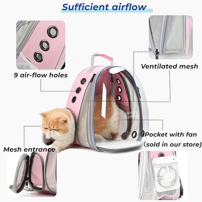 Lollimeow Cat Carrier Backpack, Bubble Expandable Backpack Carrier, Pets and Small Dogs,Airline-Approved, Designed for Travel, Hiking, Walking &amp; Outdoor Use (Front Expandable-Pink)