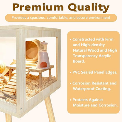 Prolee Hamster Cage Chewproof, Mice and Rat Habitat with Transparent Sides, Hamster House with Openable Mesh Top, Solid Built with Lock Design and Leg Stand, 40" Wide