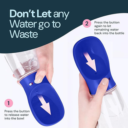 MalsiPree Dog Water Bottle Portable - 19 Oz, Navy Blue - Leak-Proof One-Hand Hydration Valve with Built-in Bowl - Travel Dog Water Bowl &amp; Pet Bottle Dispenser