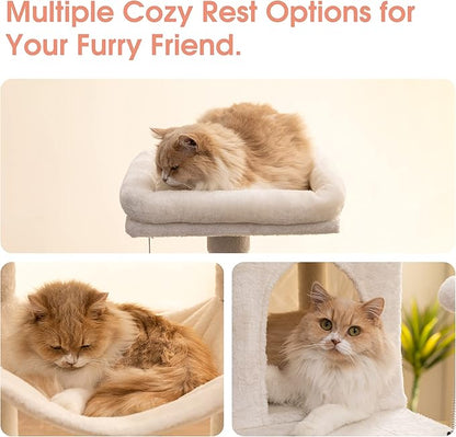 MWPO 70.1-Inch Large Cat Tree, Multi-Level Tall Cat Tower for Indoor Cats, Plush Cat Condo with Big Padded Perches, Sisal-Covered Scratching Posts, Hammock, Toys for Kittens &amp; Cats - Beige
