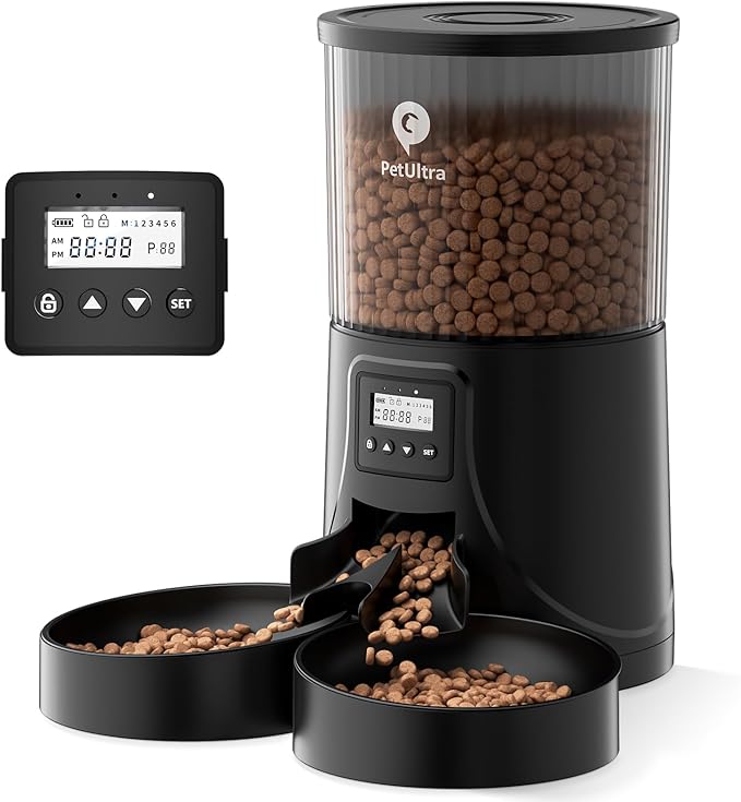 Automatic Cat Feeder for 2 Cats - 16 Cups/4L Timed Auto Pet Feeder with Portion Control (1-6 Meals), Dual Power&amp; Easy to Clean for Indoor Cats &amp; Small Dogs
