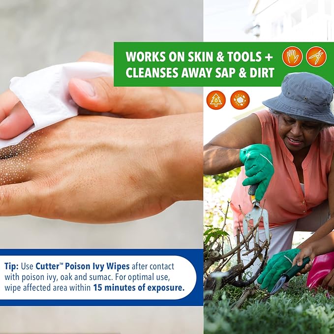 Cutter Poison Ivy Wipes, On-the-Go Cleansing for Poison Ivy, Oak &amp; Sumac, 12 Wipes, (3 Pack)