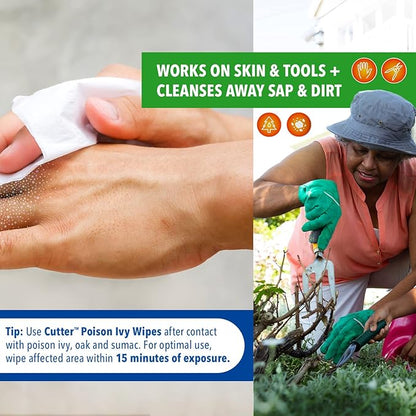 Cutter Poison Ivy Wipes, On-the-Go Cleansing for Poison Ivy, Oak &amp; Sumac, 12 Wipes, (3 Pack)