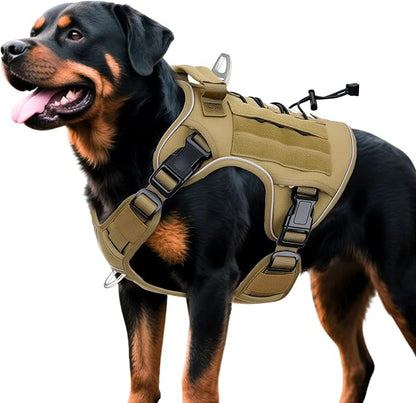 Heavy-Duty Tactical Dog Harness for Large Dogs, No Pull Adjustable Reflective Pet Vest with Molle System, K9 Military-Grade Control for Service Training, Outdoor &amp; 10+ Breeds, Khaki, X-Large