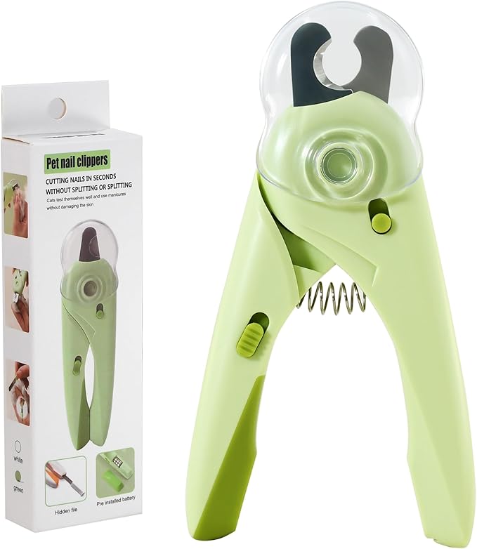 Pet Nail Clipper with Light for Cats &amp; Small Dogs Puppies, Ultra Bright LED to Illuminate Nail Bloodline to Avoid Over Cutting, Extra-Sharp and Durable Cat Claw Trimmer with Nail File (Green)